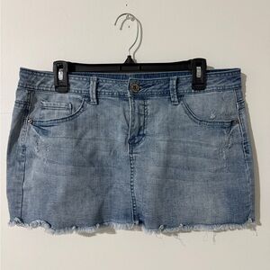 Sybilla Denim Blue Mini Skirt with Frayed Hem and Floral Jacron (Leather Patch)